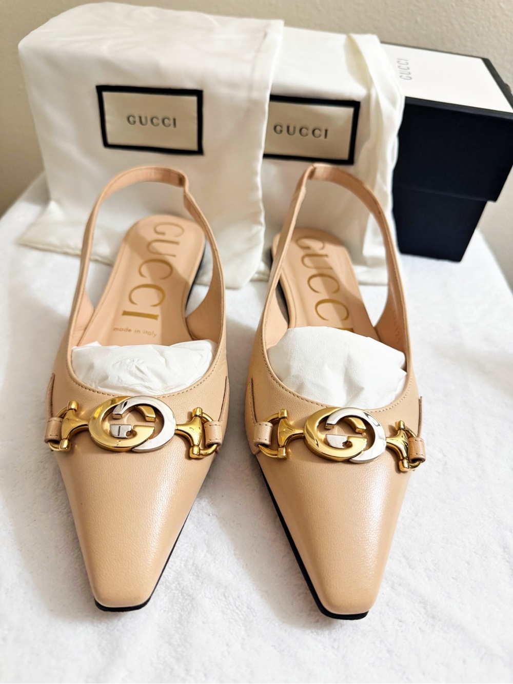Gucci Horsebit Pointed Toe Slingback Flats Size 6.5 EUC
